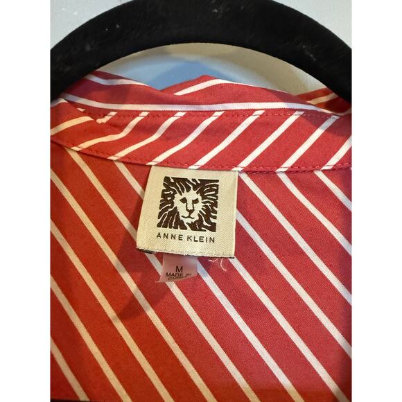 Anne Klein Red & White Diagonal Stripe Bell Sleeve Blouse – Size M - Picture 3 of 6
